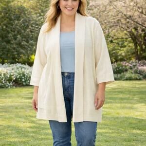 Lands' End SZ 2X Cotton Blend Plus Long Sleeve Open Long Cardigan Sweater NEW